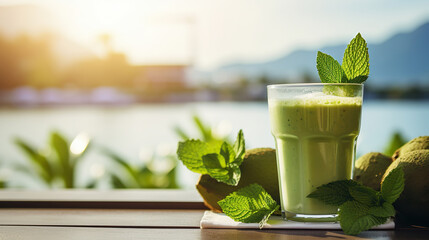 Refreshing Green Smoothie Overlooking Nature's Beauty