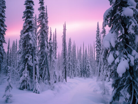 Nothern lights winter forest landscape. New Year concept