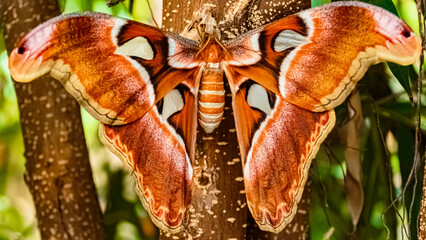 Macro of Attacus atlas, atlas moth, on a sunny summer day
