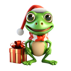 3d christmas frog with santa hat isolated on transparent background