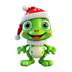 3d christmas frog with santa hat isolated on transparent background