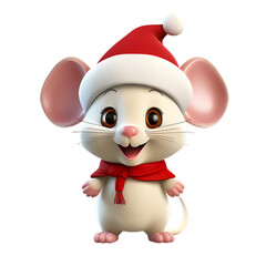3d christmas mouse with santa hat isolated on transparent background