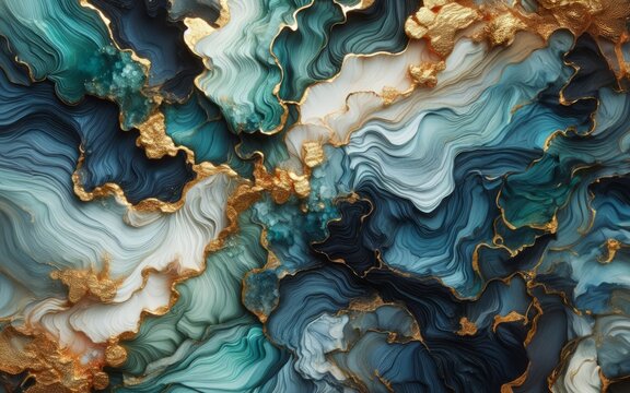 Geological Fluid Dynamics of the Deep Ocean Floor in Teals, Navy and Seafoam