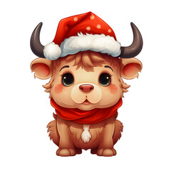 drawn christmas bull clipart isolated on transparent background