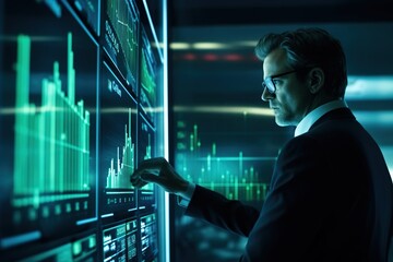 Financial trading manager analyzes stock market prices, image made with generative ai technology.