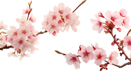 Fototapeta na wymiar Set of beautiful cherry blossom flowers isolated on transparent background.