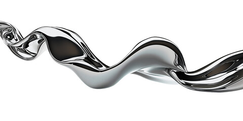 3D chrome metallic abstract shape objects on transparent background