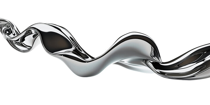 3D chrome metallic abstract shape objects on transparent background