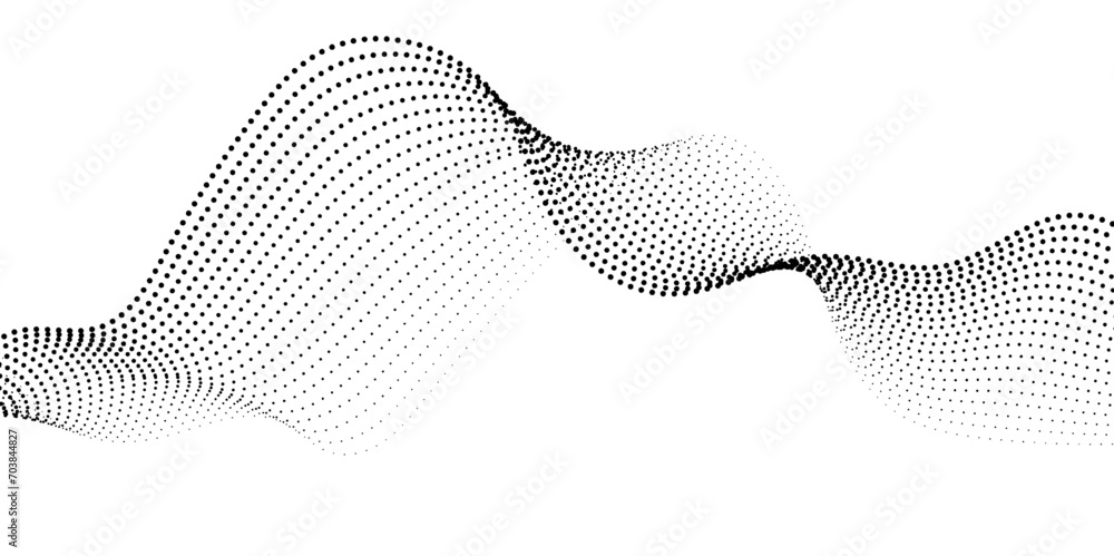 Poster abstract halftone flowing dots wave curved lines, frequency sound, technology curve dots lines. digi