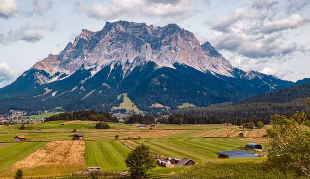 Alpine summer view with Mount Zugspitze at the famous Tiroler Zugspitzarena, Lermoos, Reutte, Tyrol, Austria