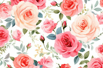Flower pattern blossom rose illustration pink watercolor leaf seamless design floral wallpaper