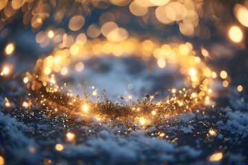 Gold glitter circle of light shine sparkles and golden spark particles in circle frame on black background. Christmas magic stars glow, firework confetti of glittery ring shimmer	