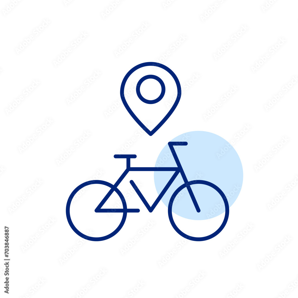Poster bike sharing service. map pointer showing location. pixel perfect, editable stroke icon