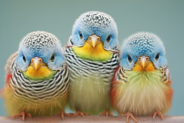 close-up of a vibrant group of budgerigars with detailed feathers