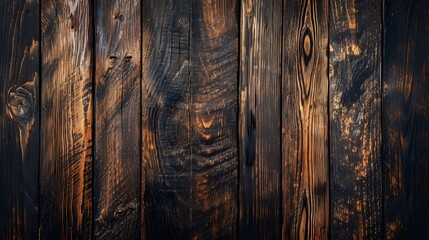Intricate details of a dark brown wood texture, perfect as a background with visible wood planks and natural grain patterns.