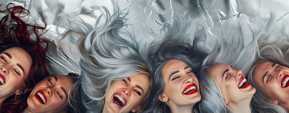 L&auml;chelnde Frauen mit grauen stylischen Haaren im mittleren Alter