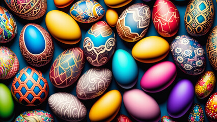 Fototapeta na wymiar Illustration of colorful mosaic Easter eggs for Easter holidays. Occasion card wallpaper 4K