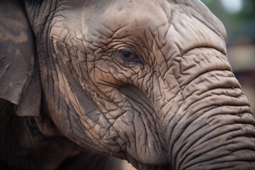 close-up of an elephants muddy wrinkled hide
