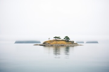 foggy shoreline of an unpopulated island