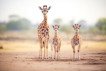 giraffe family with tiny calf