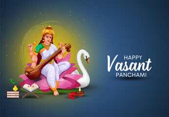Happy Vasant Panchami Puja of India. poster, banner, flyer vector illustration design