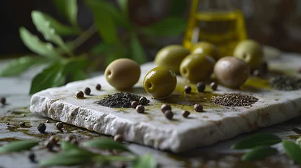 Foto op Plexiglas black olives and oil © AA
