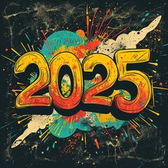 Colorful Illustration of 2025, Happy New Year, Generative Ai