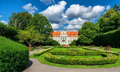  Lawns and architecture in Oliwa Park in Gdansk