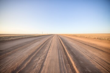 Fototapeta premium perfectly spaced, parallel tire tracks on a remote dirt road