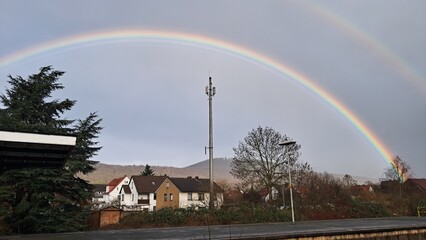 Double rainbow over Rinteln North station, Lower Saxony, Germany January 5, 2024