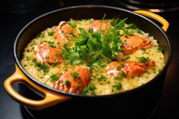 butter lobster risotto on small pot