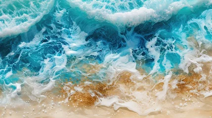 Foto op Aluminium Aerial view of a beach with a blue wave © BrandwayArt