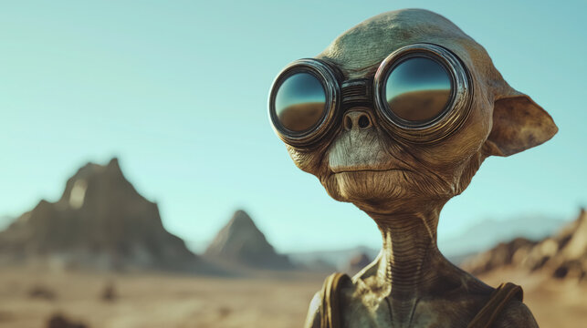 Imaginative alien creature in a desert landscape.