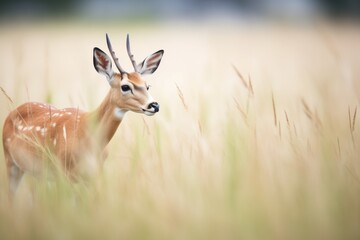springbok in mid-graze with mouthful of grass