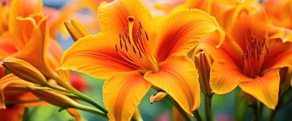 Close up of a brightly colored day lily, Hemerocallis species Lexington