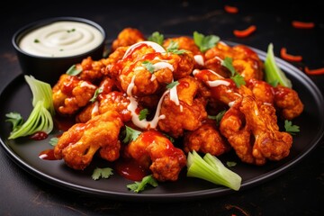Fototapeta premium SPICY BUFFALO CAULIFLOWER WINGS WITH SAUCE