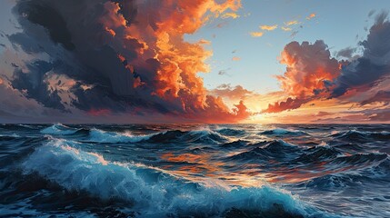 Baltic Sea Sunset Dramatic Sky Blue, Background Banner HD - obrazy, fototapety, plakaty