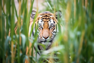 Fototapeta premium tiger stalking through dense underbrush