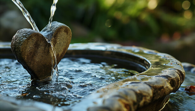 Serene Heart-Shaped Stone Water Fountain in Garden