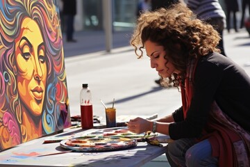 Fototapeta premium A painting street artist at work.