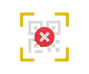 Obraz premium 3D digital transaction failure concept. Payment reject, pay money declined, online payment. 3D QR code scanning with incorrect mark. 3d illustration