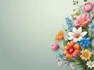 Top view of colorful flowers with copy space on a  background