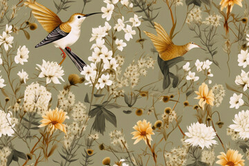 floral elements with birds, 3D texture