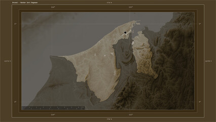 Fototapeta na wymiar Brunei composition. Sepia elevation map