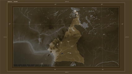 Cameroun composition. Sepia elevation map