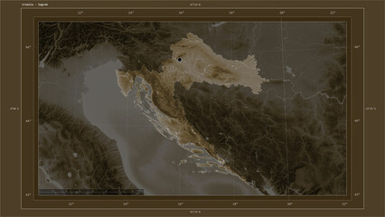 Fototapeta na wymiar Croatia composition. Sepia elevation map