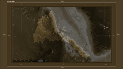 Fototapeta na wymiar Eritrea composition. Sepia elevation map