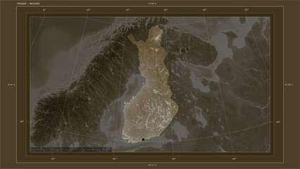 Finland composition. Sepia elevation map