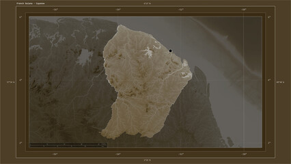 Fototapeta na wymiar French Guiana composition. Sepia elevation map
