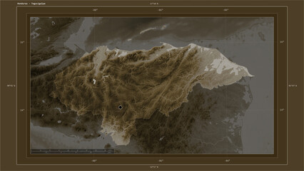 Honduras composition. Sepia elevation map